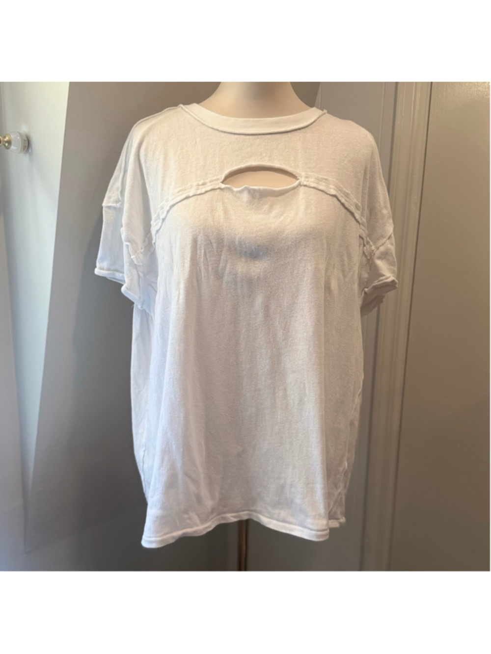 We The Free by Free People White Cotton Chest Cutout Oversized Tee | Size XL